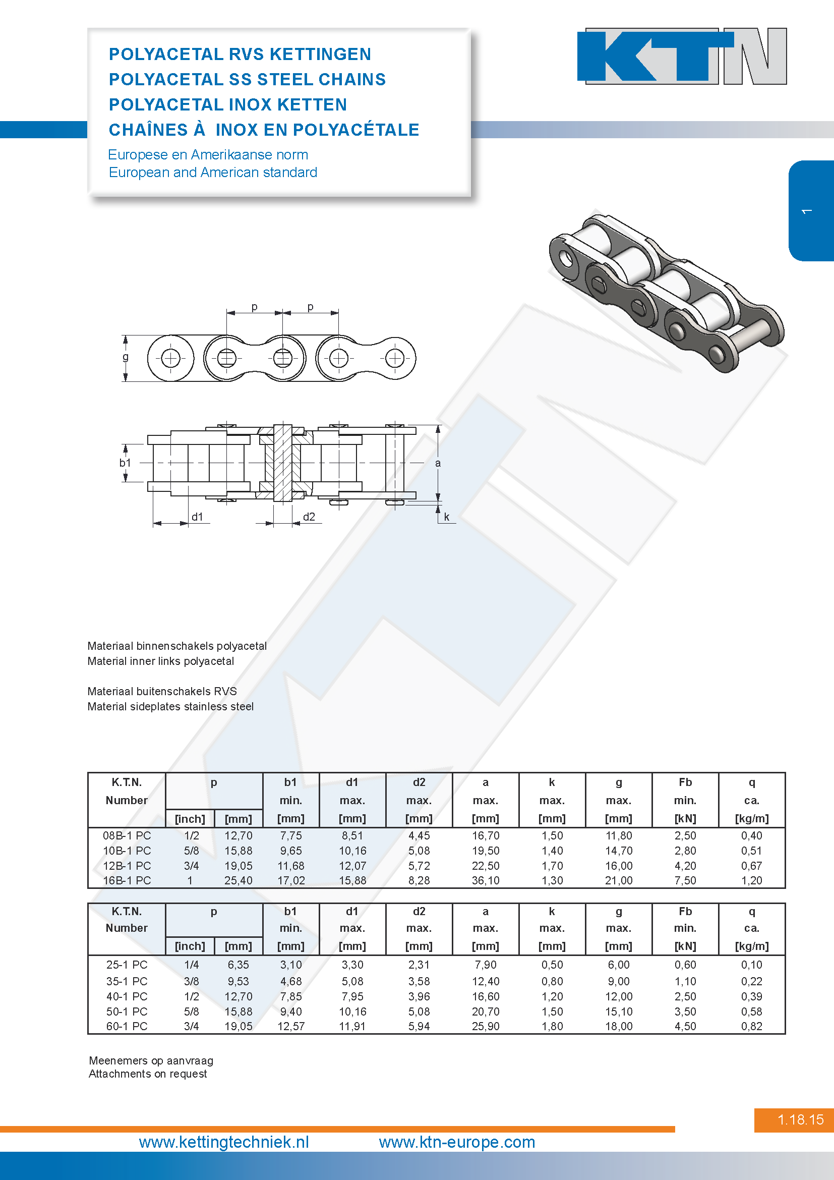 Rollenkettingen overig Polyacetal RVS 