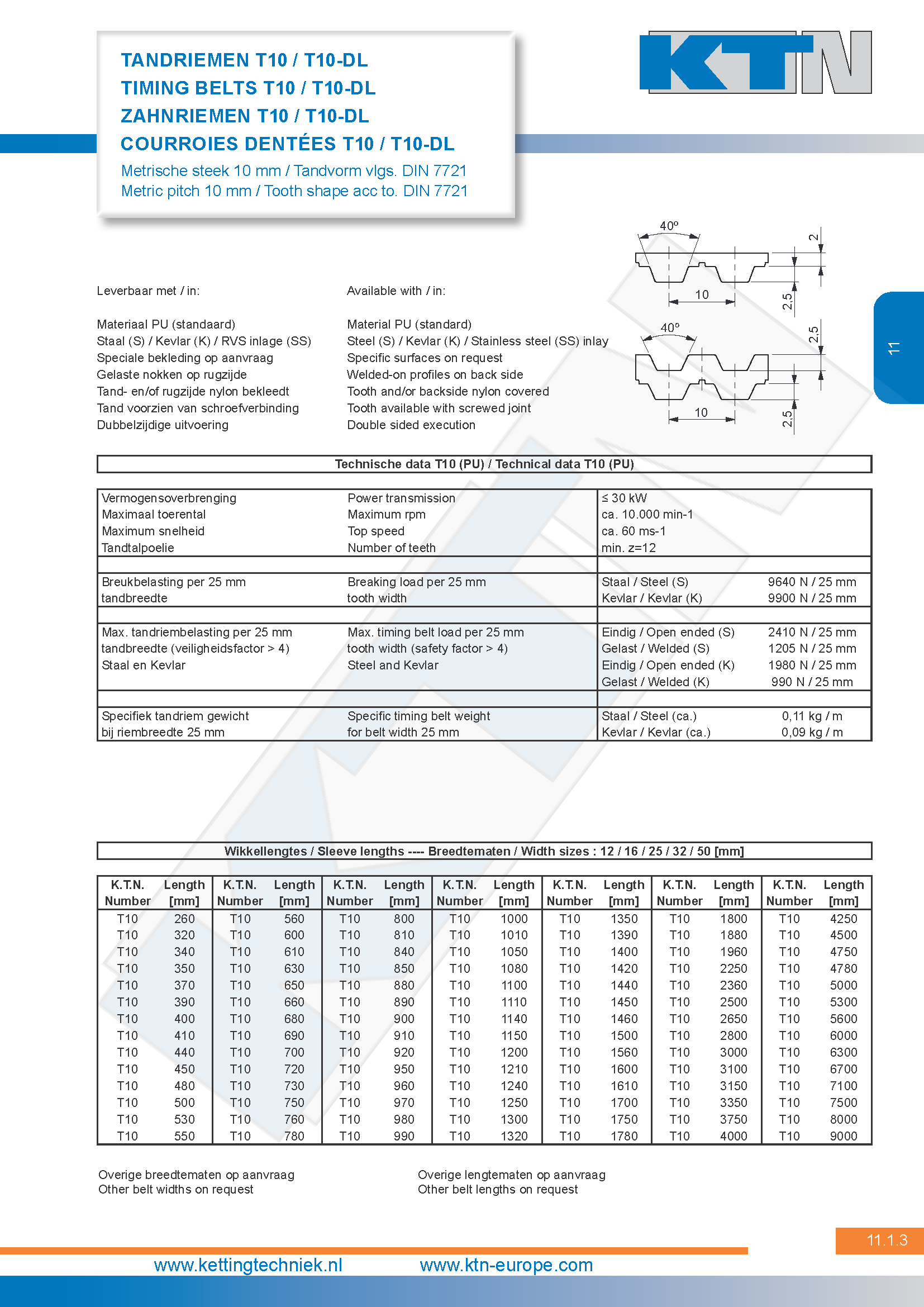 Tandriemen T serie T10 / T10-DL 