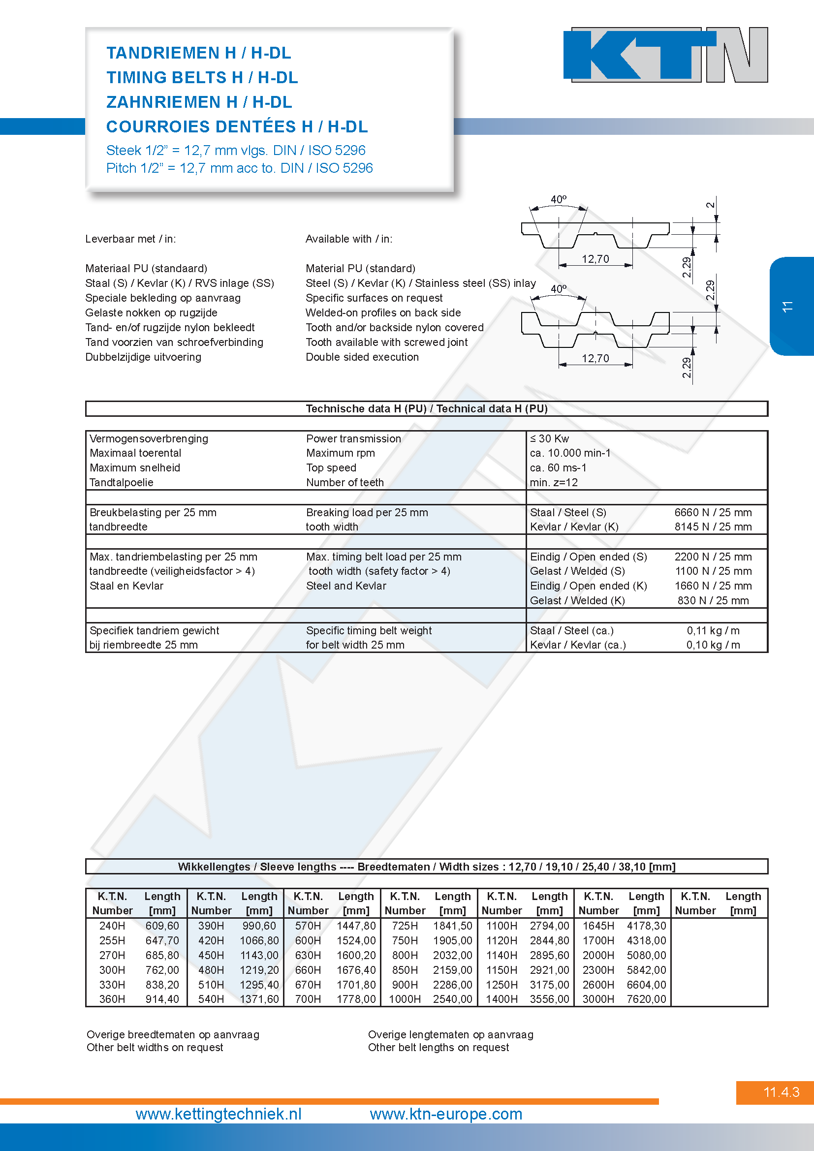 Tandriemen XL-L-H-XH serie H / H-DL ISO 5296