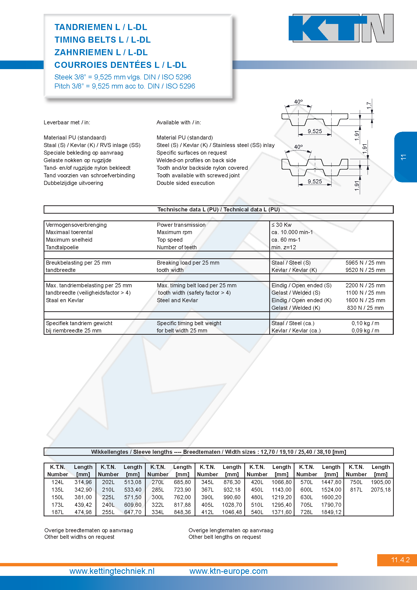 Tandriemen XL-L-H-XH serie L / L-DL ISO 5296