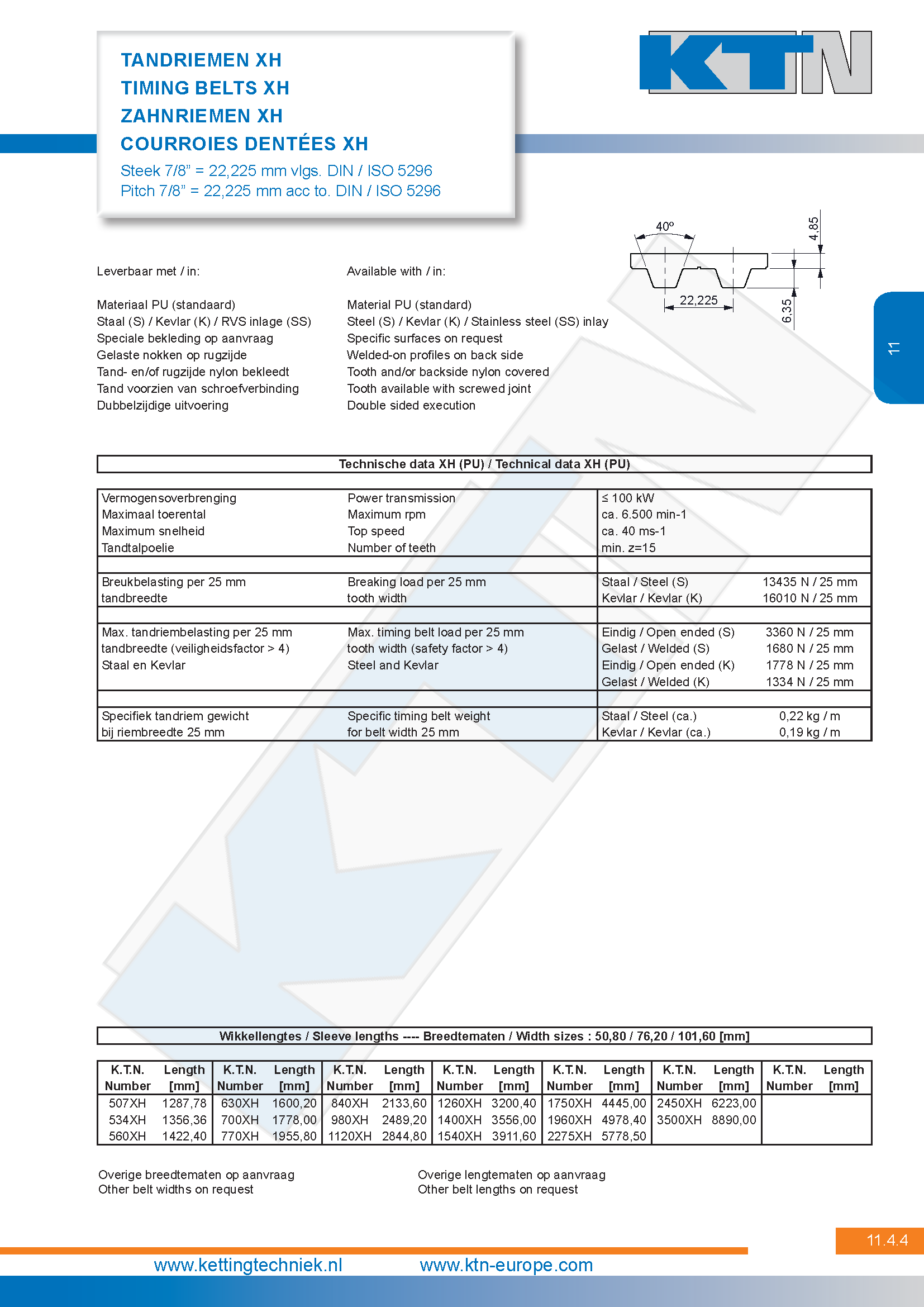 Tandriemen XL-L-H-XH serie XH ISO 5296