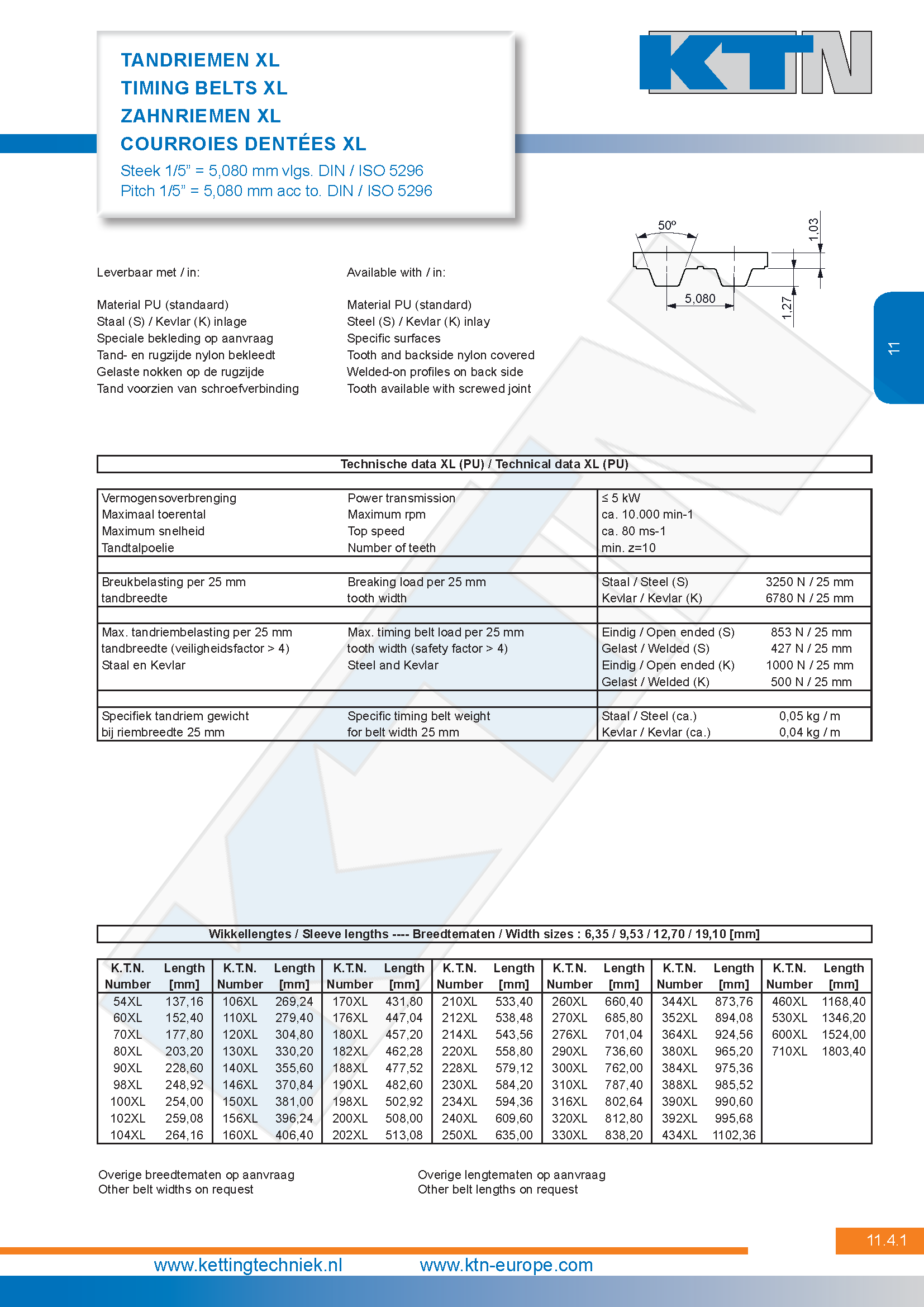 Tandriemen XL-L-H-XH serie XL ISO 5296