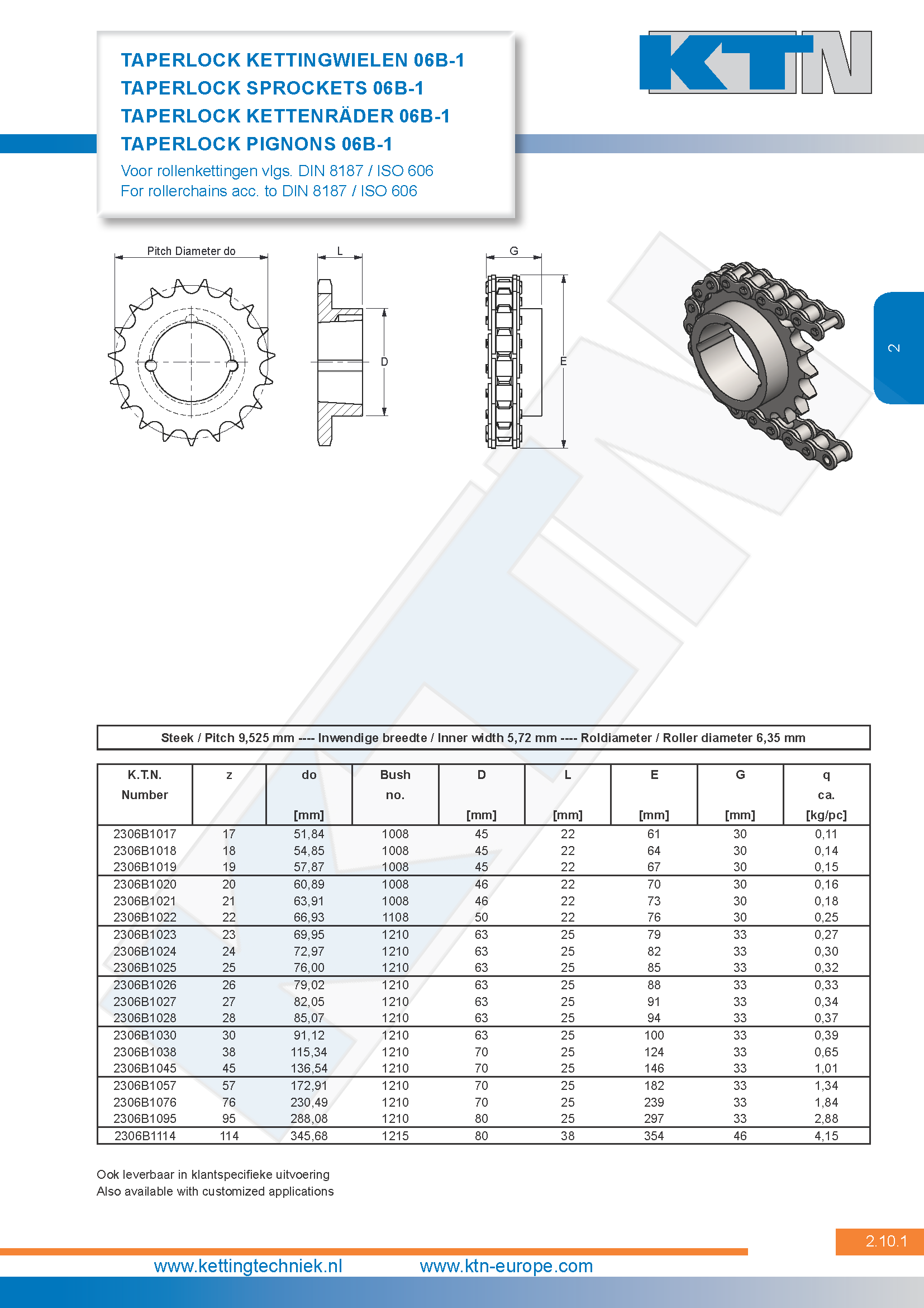 Rollenkettingwielen Kettingwielen taperlock simplex 06B-1 DIN 8187 / ISO 606