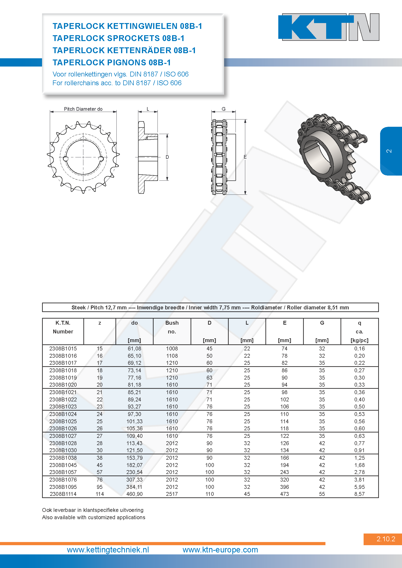 Rollenkettingwielen Kettingwielen taperlock simplex 08B-1 DIN 8187 / ISO 606