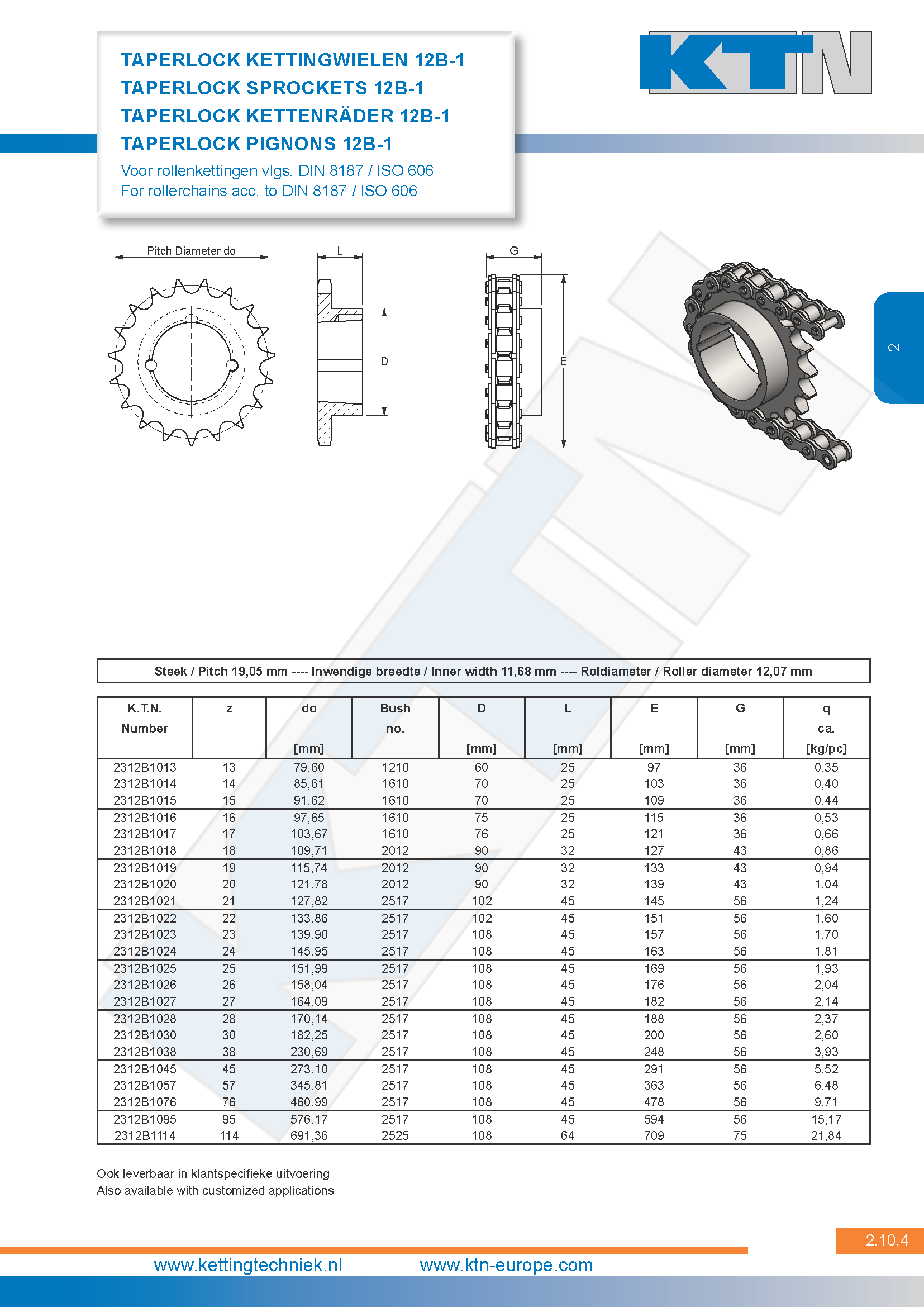 Rollenkettingwielen Kettingwielen taperlock simplex 12B-1 DIN 8187 / ISO 606
