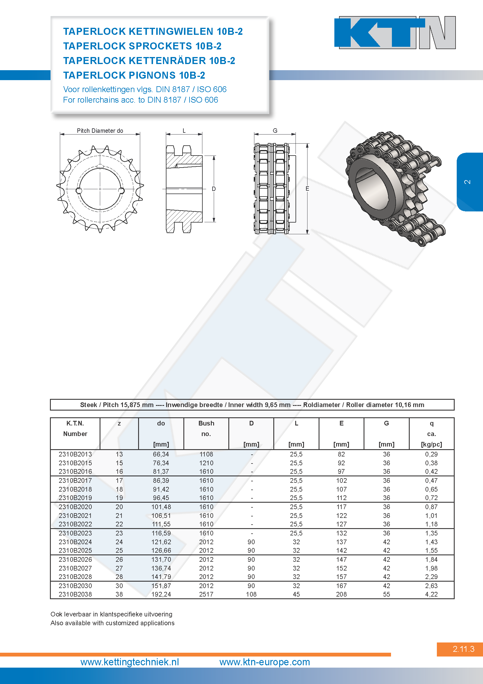 Rollenkettingwielen Kettingwielen taperlock duplex 10B-2 DIN 8187 / ISO 606