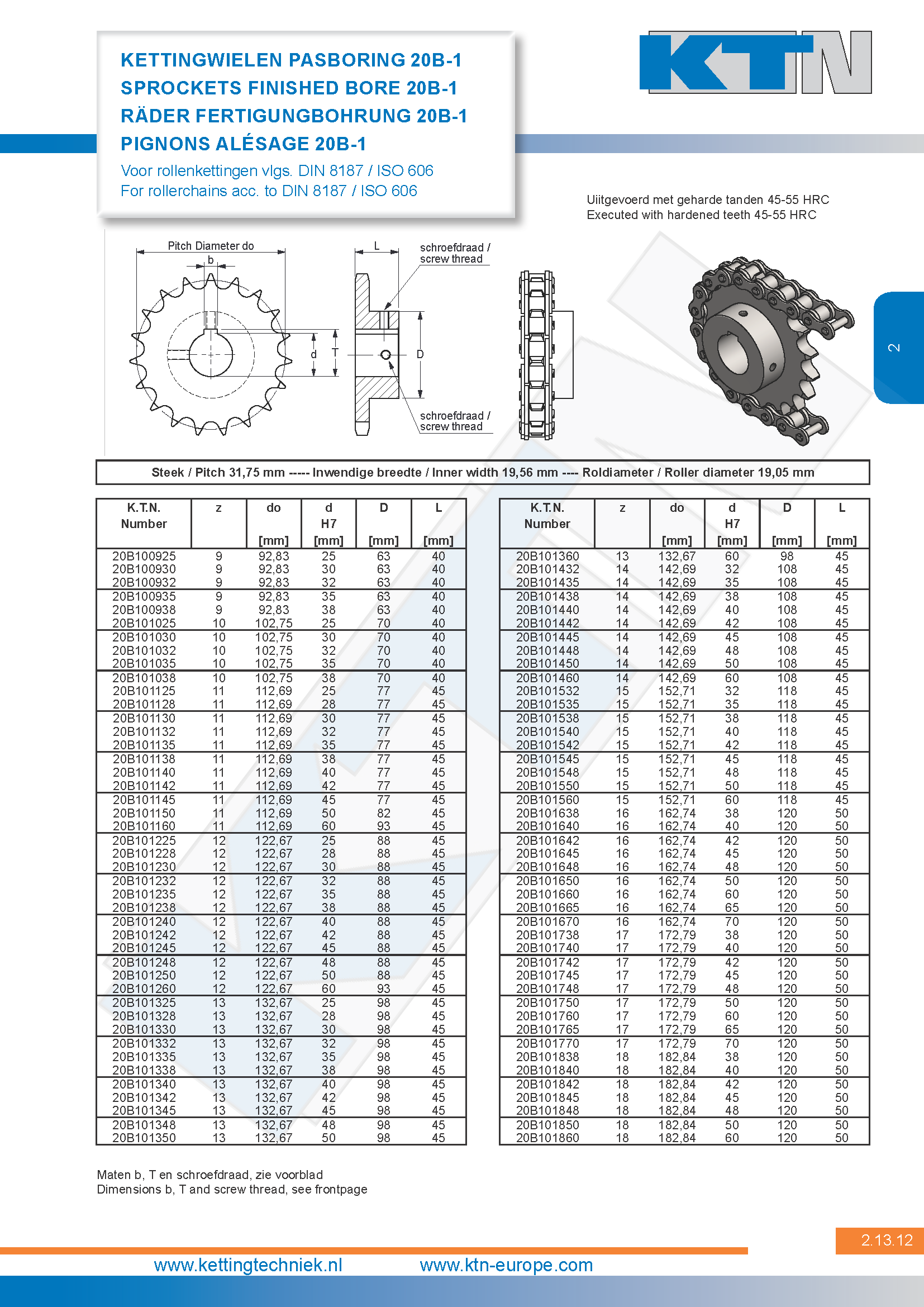 Rollenkettingwielen Kettingwielen pasboring 20B-1 DIN 8187 / ISO 606