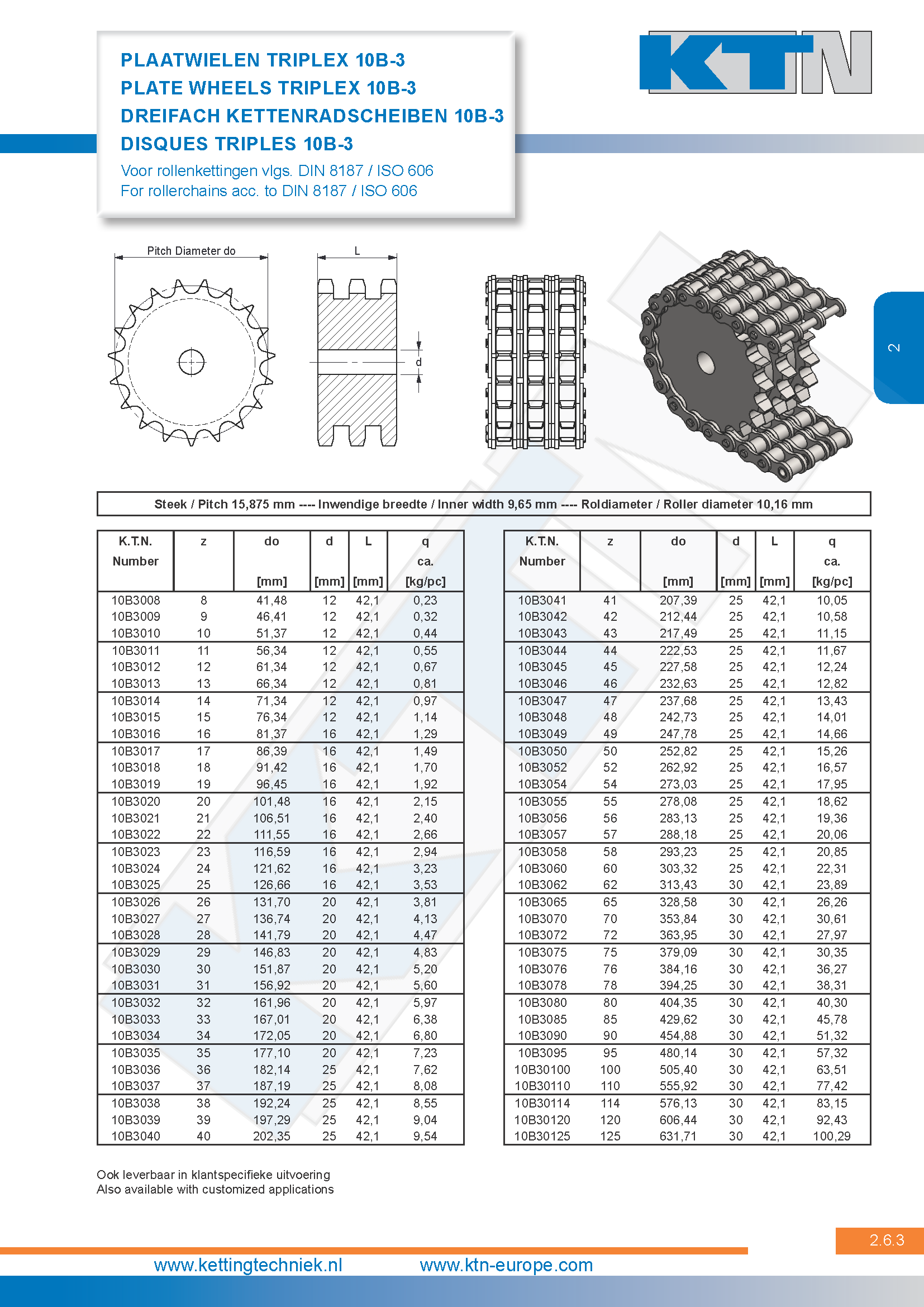 Rollenkettingwielen Plaatwielen triplex 10B-3 DIN 8187 / ISO 606