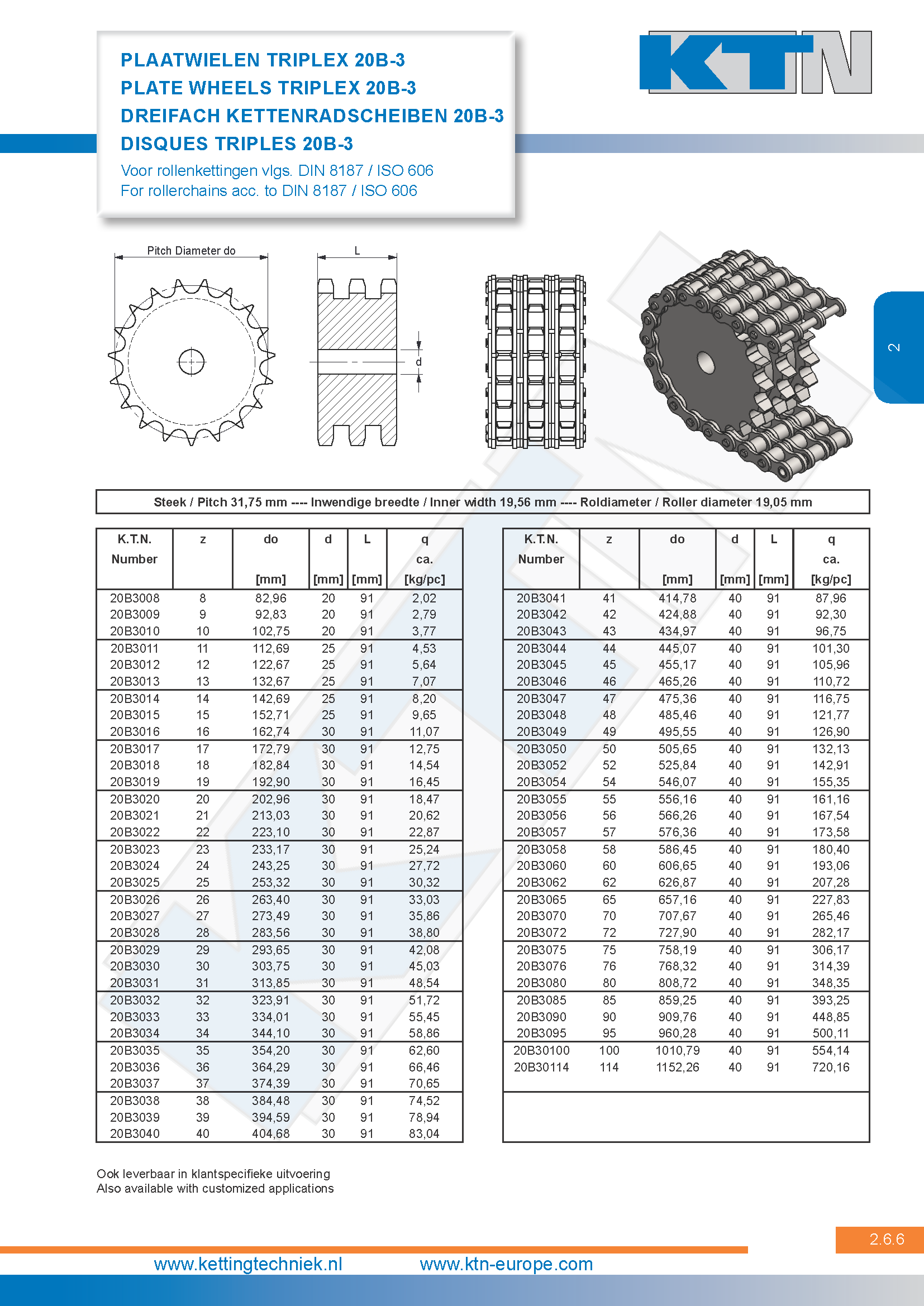 Rollenkettingwielen Plaatwielen triplex 20B-3 DIN 8187 / ISO 606