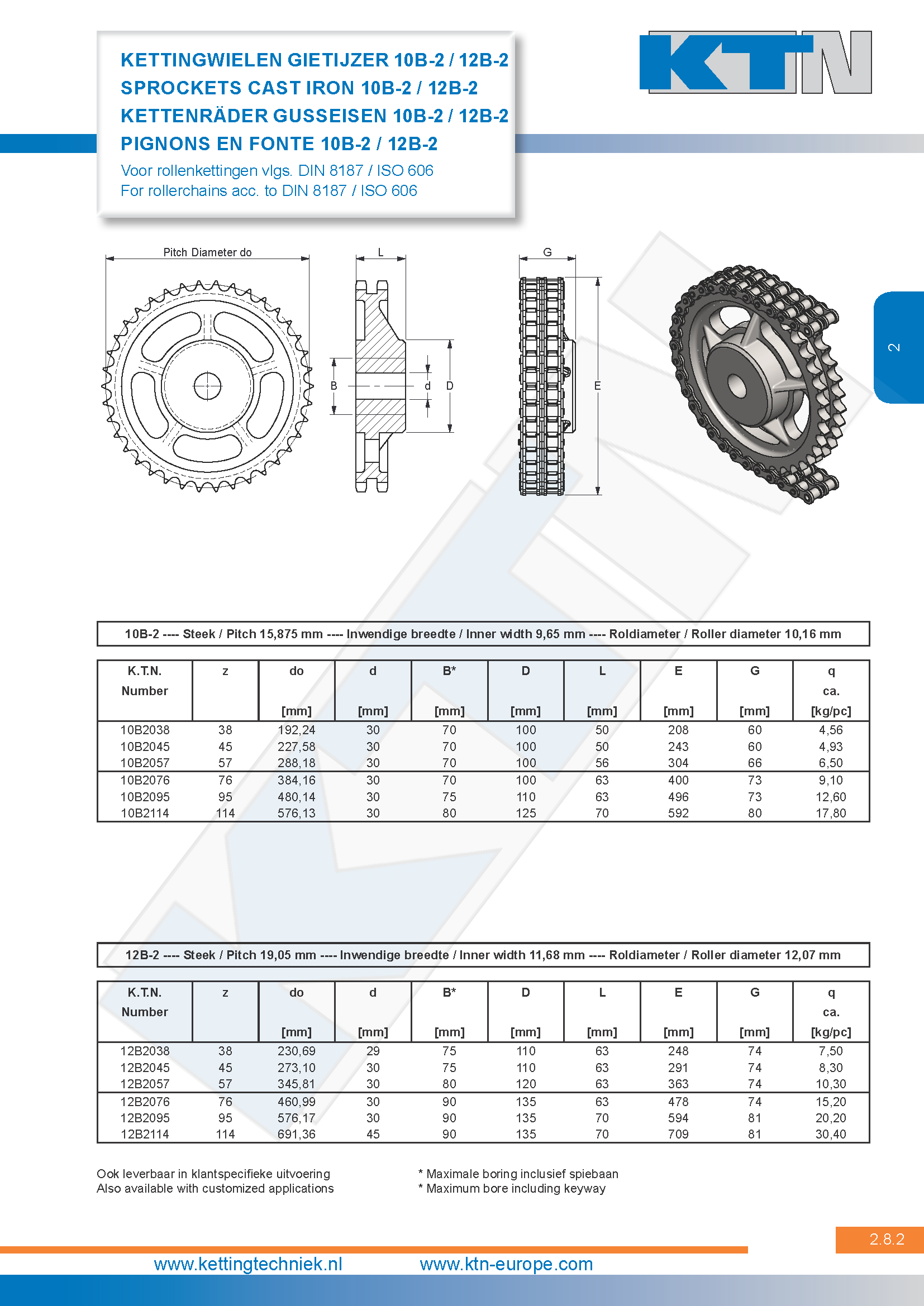 Rollenkettingwielen Kettingwielen gietijzer duplex 10B-2 / 12B-2 DIN 8187 / ISO 606