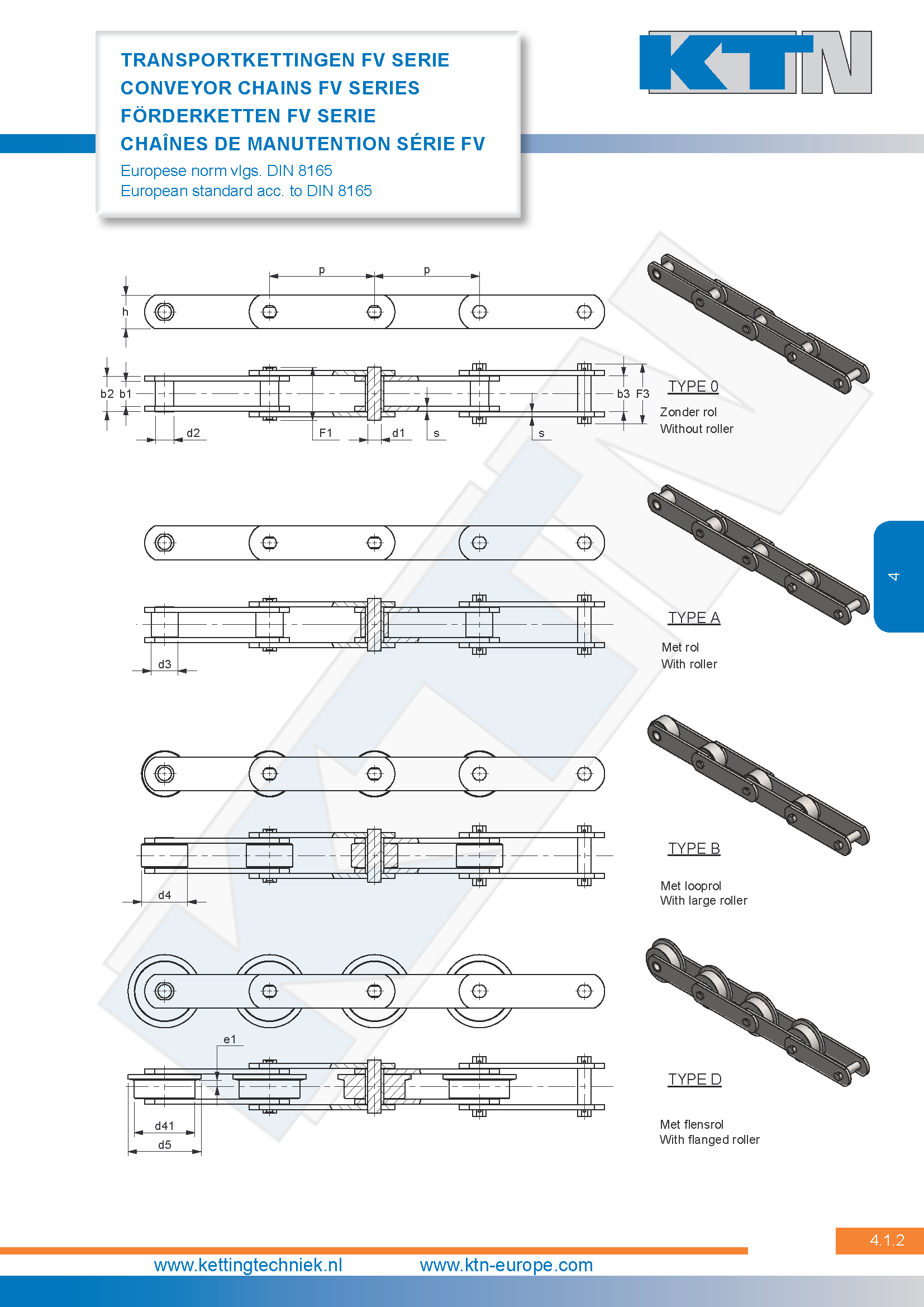 Transportkettingen FV serie DIN 8165