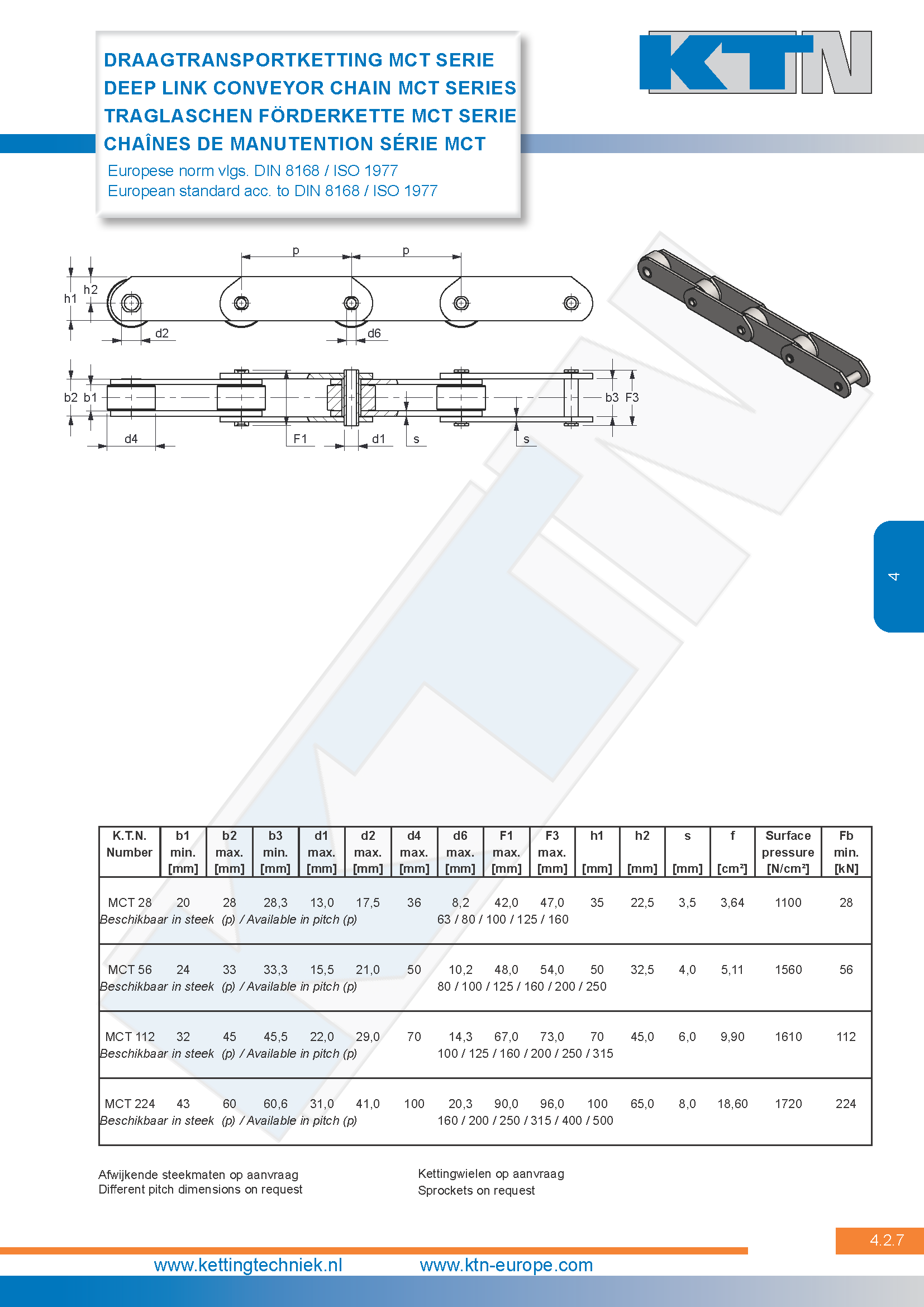 Transportkettingen hollebout MCT serie draagtransport DIN 8168 / ISO 1977