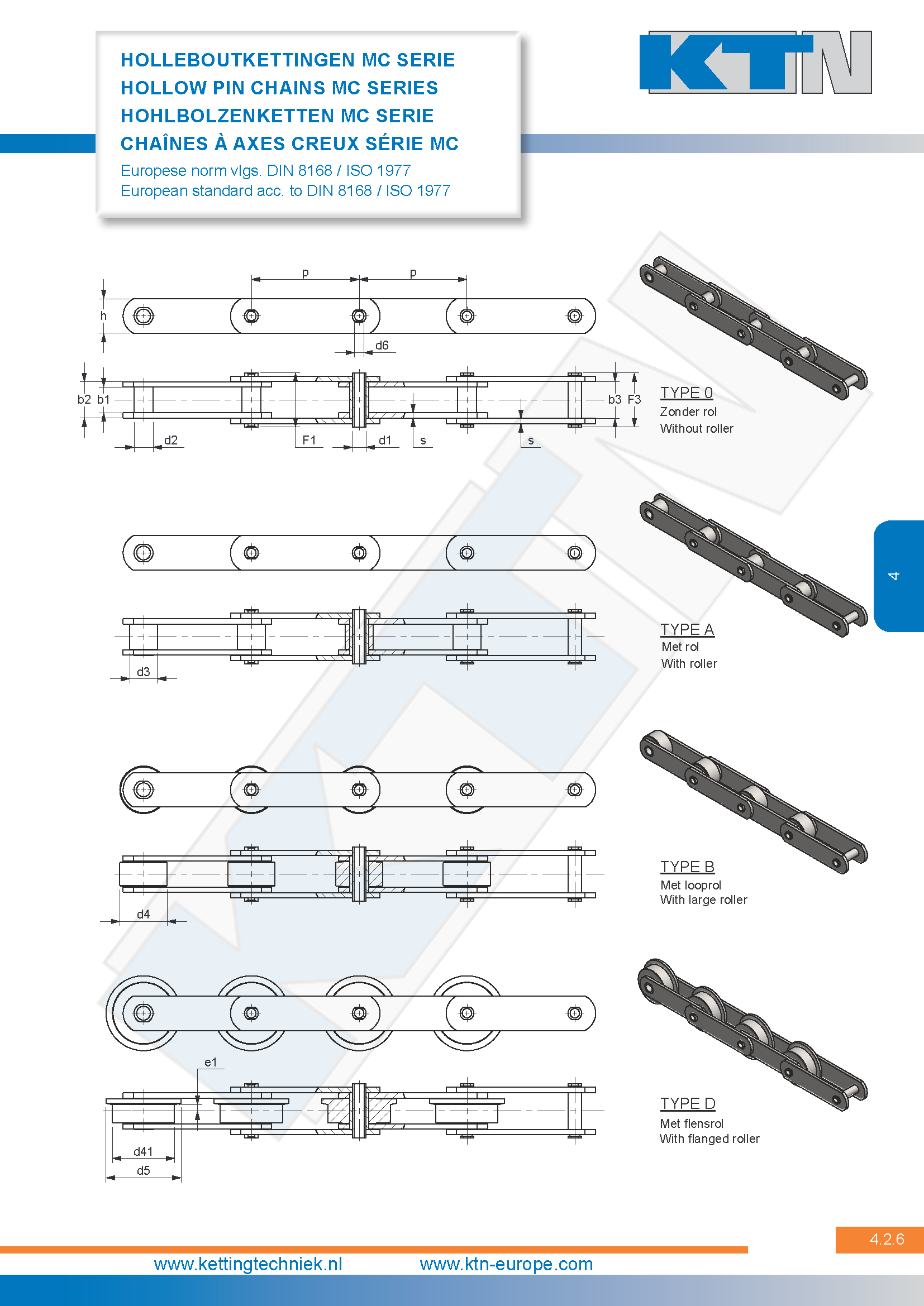 Transportkettingen hollebout MC serie DIN 8168 / ISO 1977