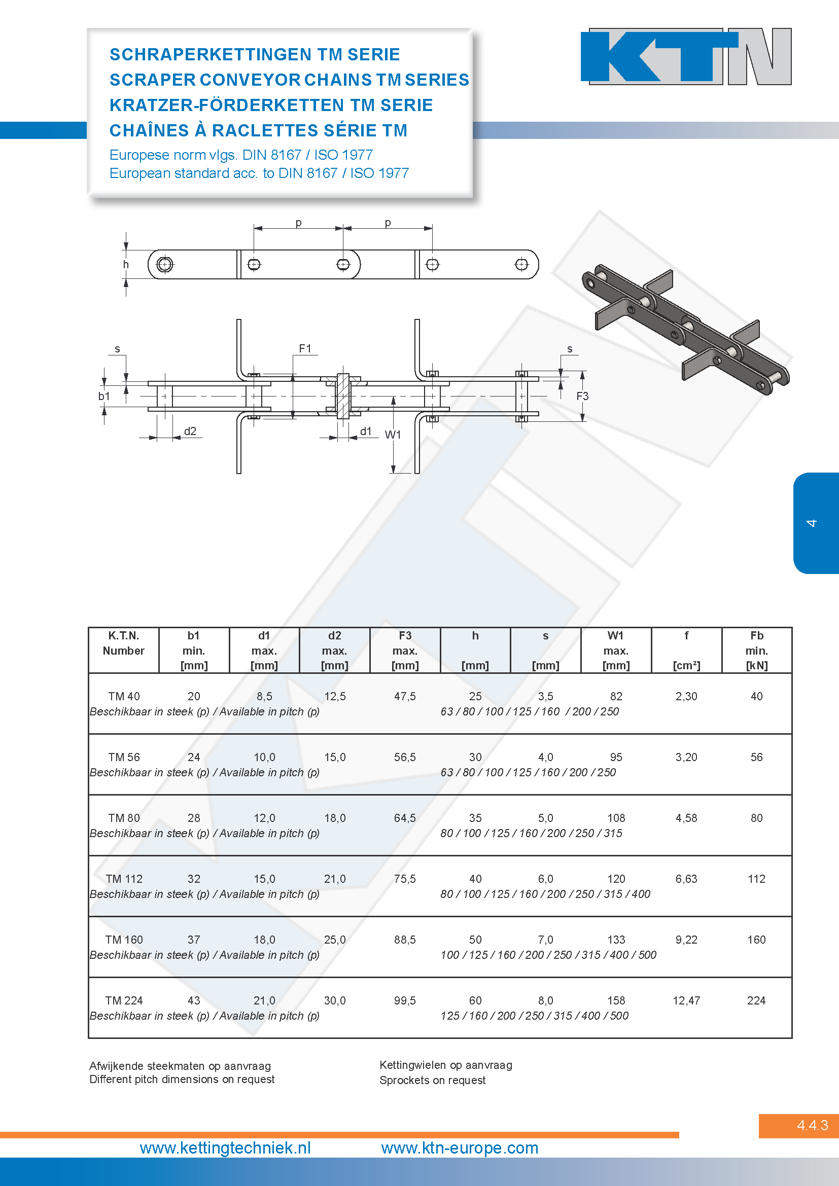 Transportkettingen Schraperketting TM serie DIN 8167 / ISO 1977